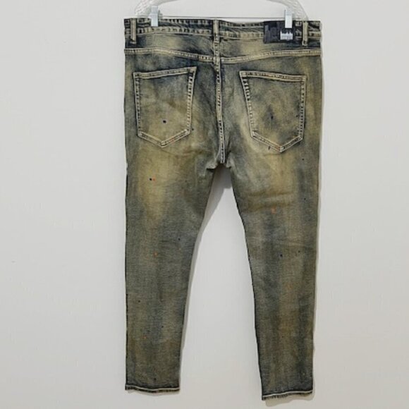 DENIMICITY Rip N Repair Distressed Denim Jeans Blue & Orange - Picture 3 of 7